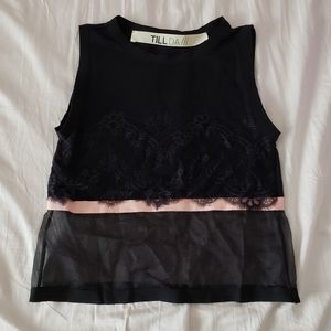 Womens mesh lace black tank top